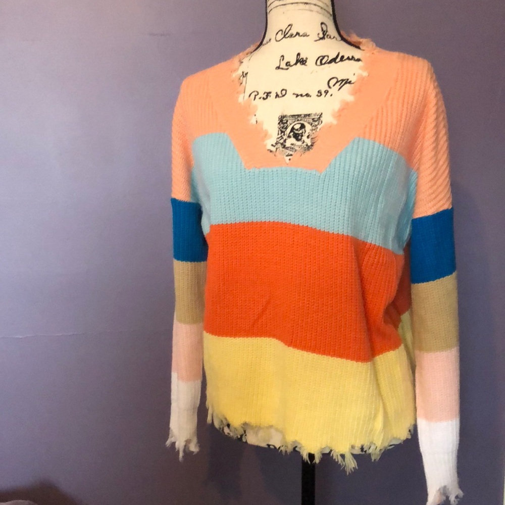 NWOT distressed stripped sweater